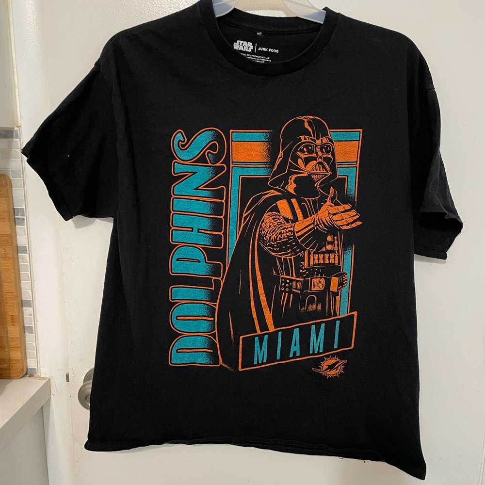 Star wars Junkfood Miami Dolphins Black Short sleeve T Shirt Tagless Seamless XL